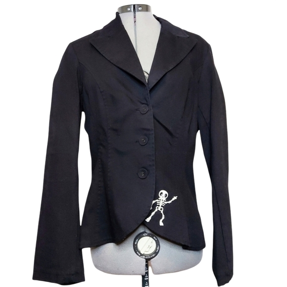 Unique Handcrafted Black Denim Jacket with Sugar Skulls Size Medium - Picture 3 of 9